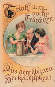 Advertising Postcard, Haufbrauhaus Beer, Two Women with Drunk Man