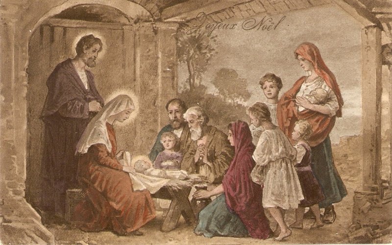 Nativity scene  Nice old vintage Christmas Greetings Postcard