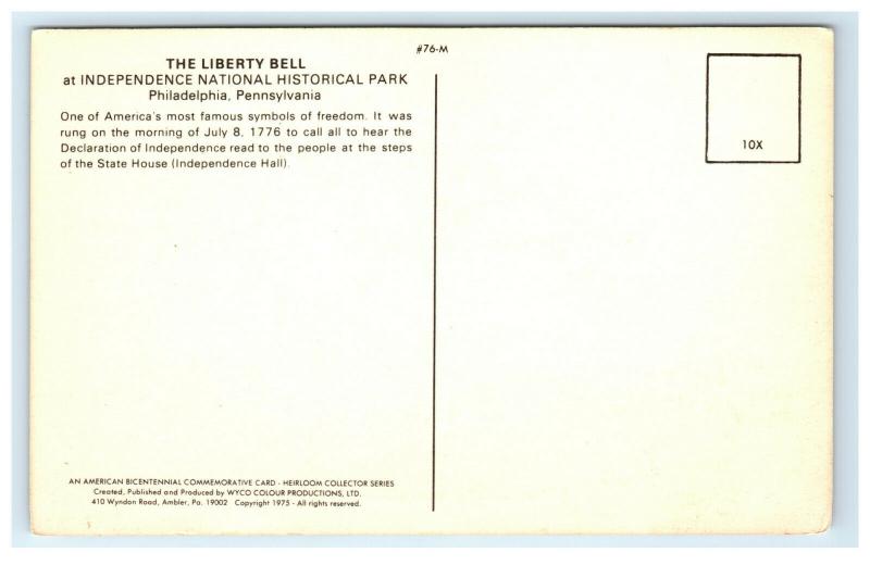 Postcard The Liberty Bell, Philadelphia, PA - American Bicentennial flag C25