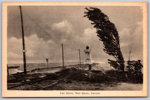 Postcard Port Dover Ontario c1930s Fall Storm Storm Lighthouse Norfolk County