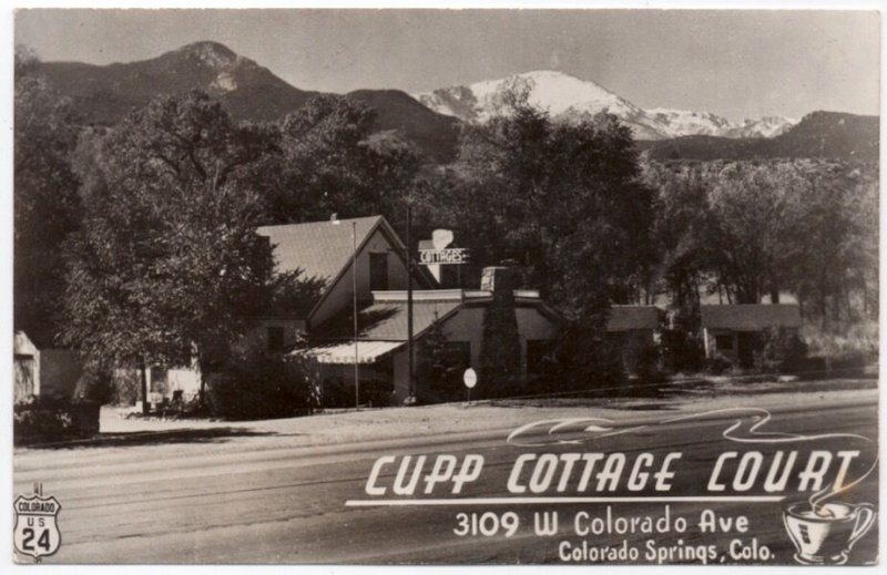 Real Photo Postcard Cupp Cottage Court US 24 Colorado Springs, Colorado~107844