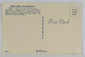 MD Hagerstown Maryland 1950s VENICE MOTEL and RESTAURANT on Rte 40 Postcard S7