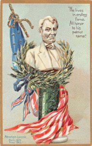 ABRAHAM LINCOLN~ALL HONOR TO HIS PATRIOT NAME-GLITTER-TUCK DECORATION POSTCARD