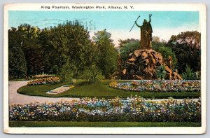 Vintage Postcard 1929 King Fountain Statue Washington Park Albany New York NY