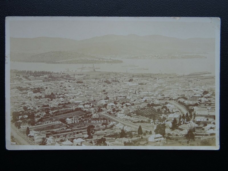 Australia Navy Tasmania HOBART WW1 Australian Fleet in Harbour c1914 RP Postcard