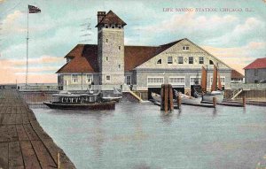 Life Saving Station Launch Row Boats Chicago Illinois 1907 postcard