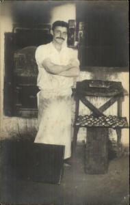 Occupation Bread Baker Food Oven Apron c1910 Real Photo Postcard