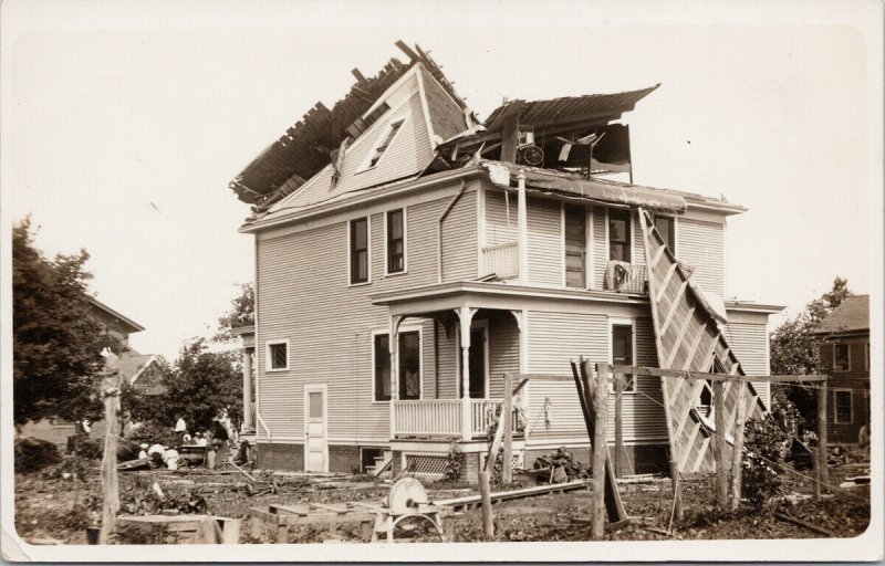 Tornado Damage on House Home Natural Disaster Unknown Location RPPC Postcard G93