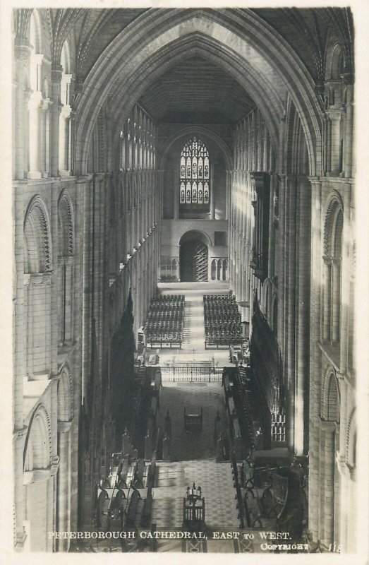 Postcard England Peterborough Cathedral interior view east to west