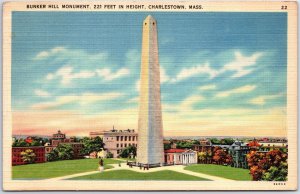 VINTAGE POSTCARD BUNKER HILL MONUMENT AT CHARLESTON MASSACHUSETTS POSTED 1939