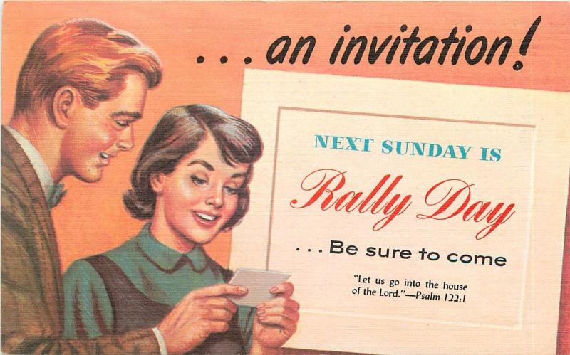 NEXT SUNDAY IS RALLY DAY RELIGIOUS POSTCARD PSALM 122.1