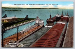 Toledo Ohio~Air View Coal & Iron Ore Loading Docks~Vintage Linen Postcard