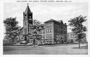 ASHLAND, WI Wisconsin  HIGH SCHOOL~Manual Training School c1940's Linen Postcard