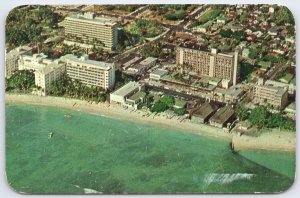 Vintage Waikiki Beach Hotels Aerial View Hawaii Postcard 1950s