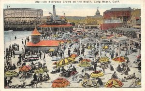 LONG BEACH, California CA   DAILY BEACH CROWD~Roller Coaster  c1920's Postcard