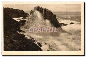 Old Postcard Saint Guenole Penmarch A Groundswell sweeping Roche Monk