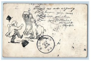 1906 Hippopotamus And Boy Arguing Hat Bag Boardman Clearfield PA Postcard