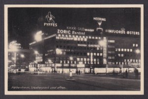Vintage postcard DENMARK Copenhagen Vesterbrogade at night