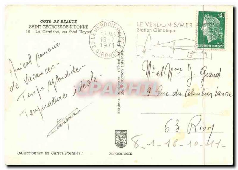 Postcard Modern Cote de Beaute Saint Georges de Didonne the ledge at the bott...