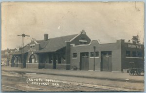 CHERRYVALE KS RAILROAD STATION RAILWAY DEPOT ANTIQUE REAL PHOTO POSTCARD RPPC