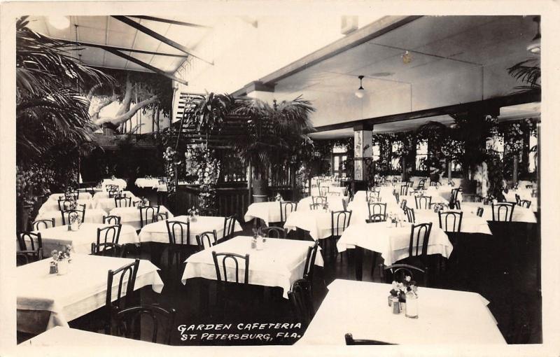 St Petersburg Florida~Garden Cafeteria~Salt & Pepper-Flower@ Tables~Vintage RPPC