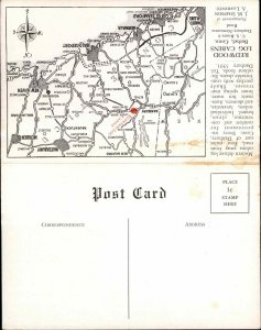 Redwood Log Cabins East of Danbury CT Fold-Open Postcard w/ Map