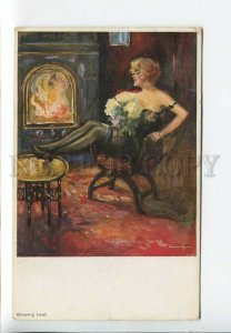 3182482 BELLE Flowers Dancer near Fire by USABAL Vintage PC