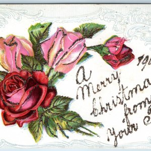 1908 Merry Christmas from  Your Teacher Mica Glitter Handmade Art Nouveau A226