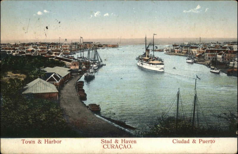 Curacao Stad & Haven Harbor Used 1916 Postcard