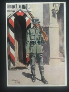 Mint WW2 Germany Army Wehrmacht Soldier On Guard Duty  Artist Picture Postcard