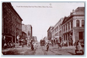 1910 Fourth Street Looking East Pierce Street Streetcar Sioux City Iowa Postcard