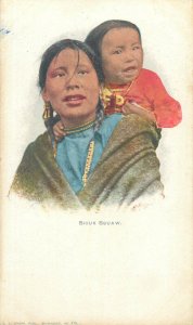 American native ethnic types sioux and papoose 1900`s postcard