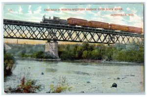 c1910 Chicago North-Western Bridge Rock River Janesville Wisconsin WI Postcard