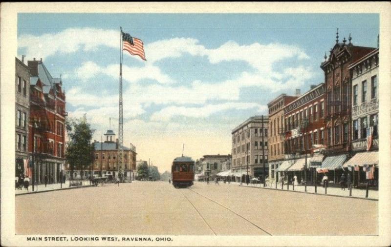 Ravenna OH Main St. West c1920 Postcard