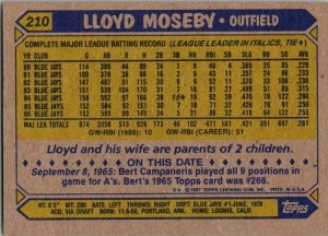 1987 Topps Baseball Card Lloyd Moseby Toronto Blue Jays sk3423