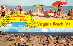 Virginia Beach Virginia~2 Beach Scenes~Lots of Sunbathers & Umbrellas~1960s Pc