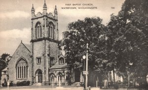 Vintage Postcard First Baptist Church Watertown Massachusetts American Art Post