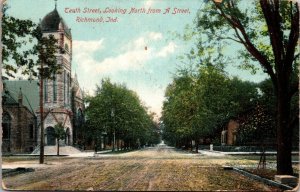 Postcard Tenth Street, Looking North from A Street in Richmond, Indiana