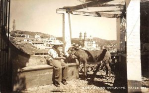 RPPC Tipico Conjunto, Taxco, Guerrero, Mexico Donkey ca 1940s Vintage Postcard