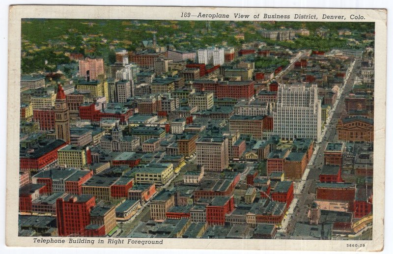 Denver, Colo, Aeroplane View of Business District