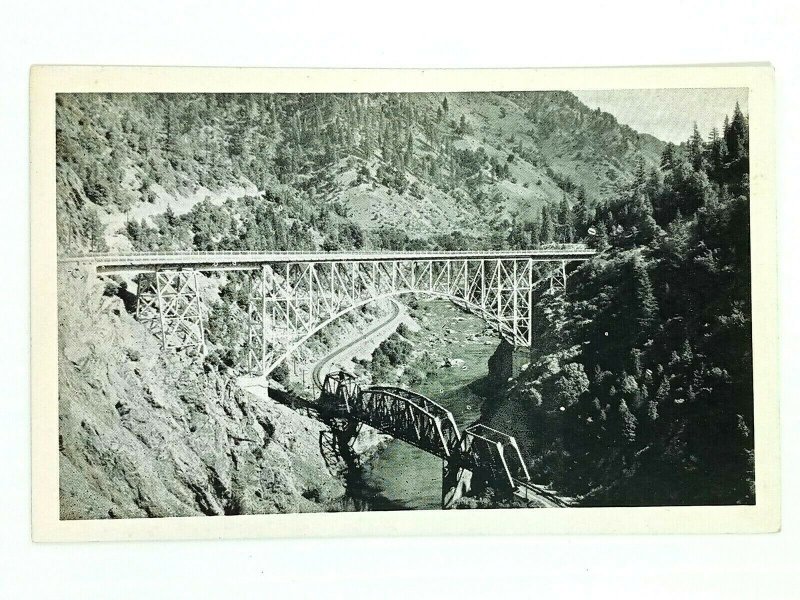 Vintage Postcard Steel Rails Old Trails Western Pacific Railroad River Canyon CA 