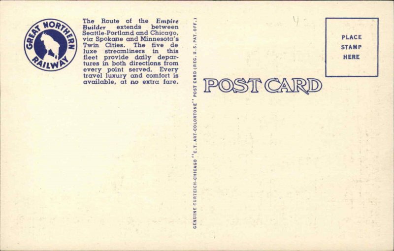 Seattle Washington WA Great Northern Railway Streamliner Train Linen Postcard