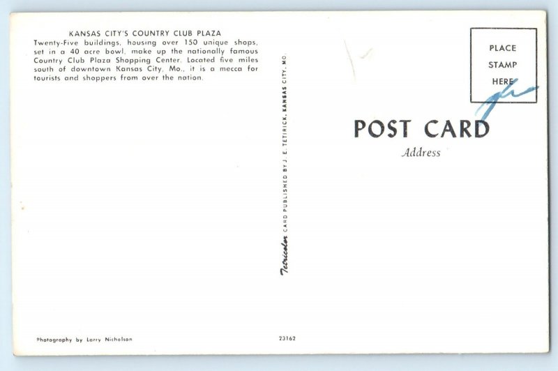 1960 Kansas City Missouri Postcard Country Club Plaza Twenty-Five Buildings