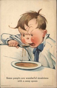 TWELVETREES Little Boy Eating Soup Antique Postcard
