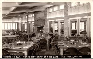 Real Photo Postcard Dining Hall Methodist Camp on Pine Lake Westfield, Wisconsin