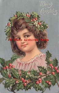 Christmas, Unknown Pub, Girl with Holly & Mistletoe Head Dress, 1907 PM