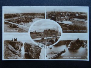 Scotland Caithness WICK 5 Image Multiview onc CASTLE & HARBOUR - Old RP Postcard