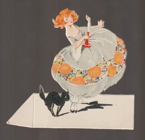 Vintage HALLOWEEN 1910 STANDUP Germany GIRL DANCING Cat Dress Ex Carpentier