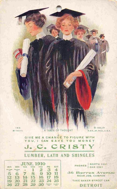 Women Graduates artist Travis Calendar 1910 Cristy Lumber advertising postcard