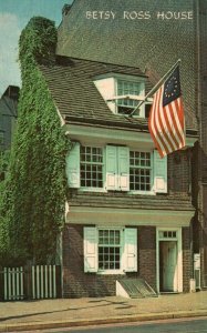 Vintage Postcard Betsy Ross House Philadelphia The Quaker City American Flag 